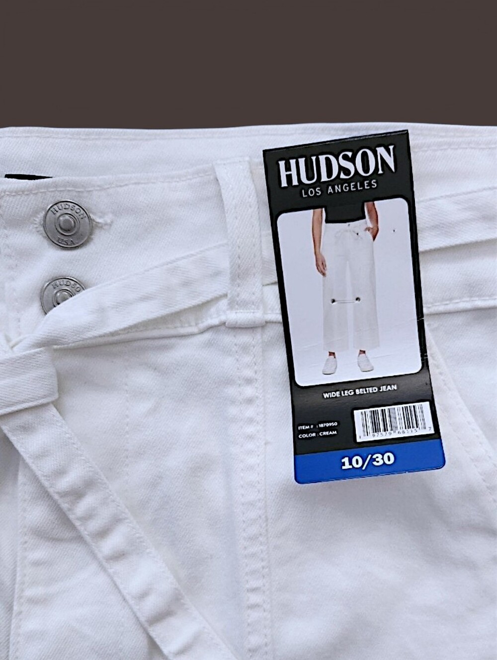 HUDSON Women's Wide-Leg Belt Mid-Rise White Jeans Size 10/30 (Medium)Trendy Pant - Picture 11 of 13